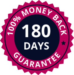 A 180-day 100% money-back guarantee badge.